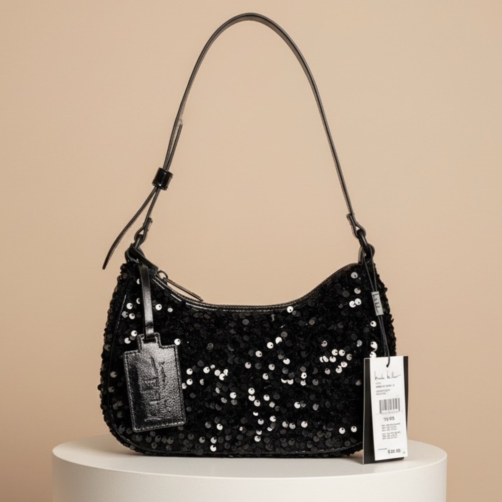 Nicole Miller Black Sequin Shoulder Bag